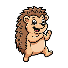 Fototapeta premium A happy cartoon hedgehog waving with a smile on its face standing