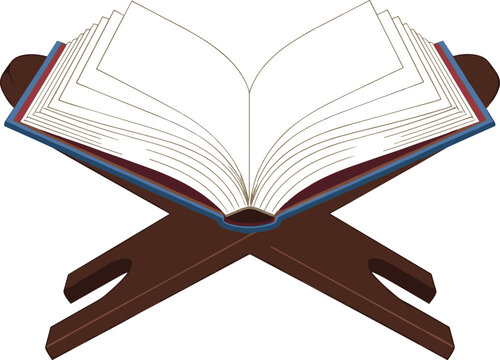 Silhouette of open book on traditional wooden stand, symbolizing religious study, spiritual reflection, and reverence for written knowledge.