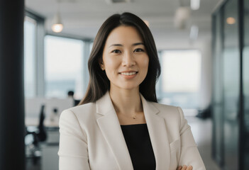 Obraz premium Professional woman smiling in a modern office