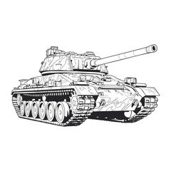 Detailed Line Art Military Armored Vehicle Tank Machine Illustration © esa