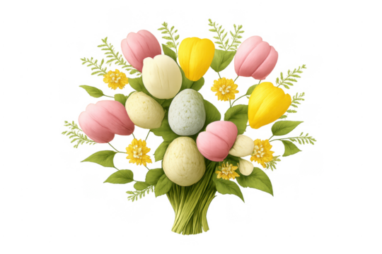 Easter egg bouquet with pastel eggs and spring flowers - Powered by Adobe