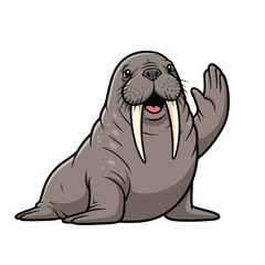 Fototapeta premium Friendly walrus waving with open mouth and tusks