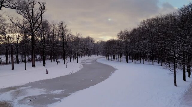 Drone Shot of a Snowy Water Feature