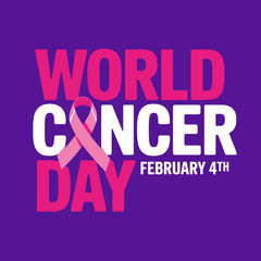 World cancer day poster design with pink ribbon on february 4th