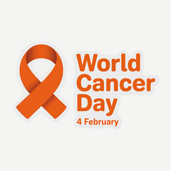 World cancer day awareness campaign poster with orange ribbon on white background on 4 february