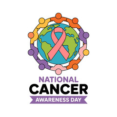National cancer awareness day poster design with globe and ribbon