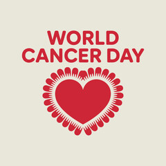 World cancer day poster with red heart and ribbon design