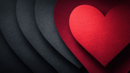 Minimalist Valentine's Day concept, single red accent on deep black background, elegant red heart shaped object or abstract red shape, strong contrast, clean composition