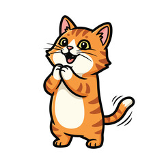 Obraz premium Cartoon orange tabby cat standing on hind legs with paws clasped
