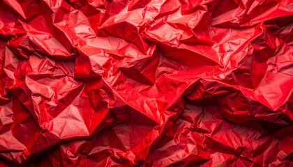 Vivid red crumpled paper texture, bold and modern abstract background for graphic design projects