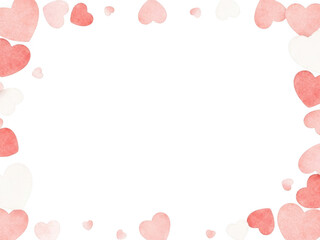 Watercolor hearts border on transparent background
