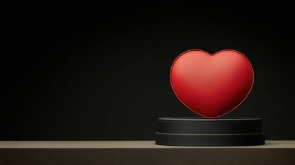 Minimalist Valentine's Day concept, single red accent on deep black background, elegant red heart shaped object or abstract red shape, strong contrast, clean composition