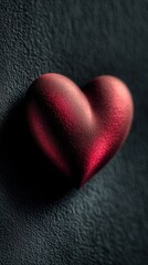 Minimalist Valentine's Day concept, single red accent on deep black background, elegant red heart shaped object or abstract red shape, strong contrast, clean composition