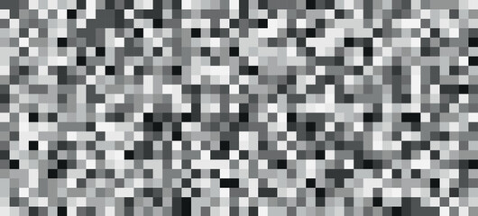 Fototapeta premium Abstract background of random grayscale pixels forming a mosaic pattern, digital noise texture, glitch effect, monochrome square tiles