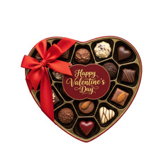 Heart-shaped box of assorted chocolates for valentine's day isolated on transparent background