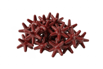 Red star shaped on black plastic isolated isolated on a transparent background