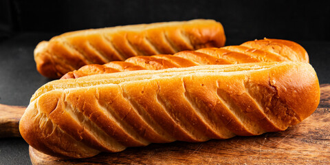 Fresh bun for hot dog natural baked goods soft ingredient appetizer fresh tasty table setting gourmet food background on the table rustic food top view copy space