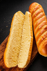 Fresh bun for hot dog natural baked goods soft ingredient appetizer fresh tasty table setting gourmet food background on the table rustic food top view copy space