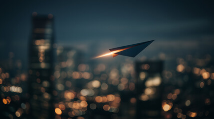 Paper airplane over skyscraper