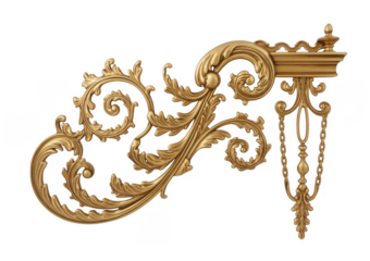 Gold ornamental scroll with chains decorative isolated on a transparent background