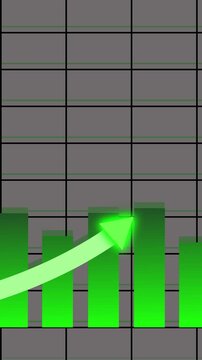 Green Arrow and Bar Chart Showing Upward Trend on Gray Grid Background graph data