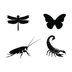 Arthropod Silhouette vector Collection featuring Scorpion and Common Household Pests.