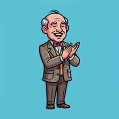 Obraz premium Cartoon senior businessman applauding with joy on blue background
