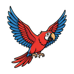 Fototapeta premium Vibrant Red and Blue Parrot in Flight with Outstretched Wings