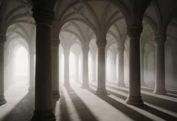 Gothic Architecture with Sunlight Streaming Through Arched Windows