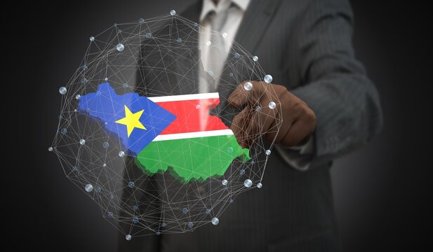South Sudan - country shape and flag - 3D illustration