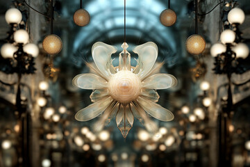 Shimmering Calabi-Yau manifold displayed in an elegant setting with ambient lighting and intricate design elements