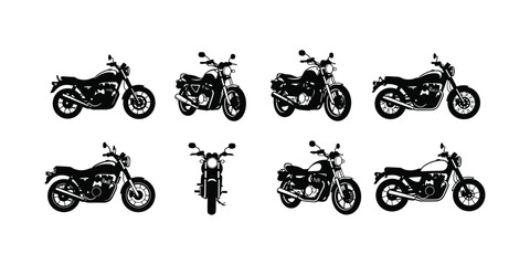motorcycle silhouette icon. Collection of vintage motorcycle silhouettes in black and white isolated on white © Anamul Haque  Munna