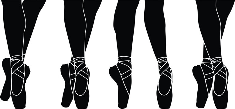 Silhouette vector set of 5 ballerina feet positions first second third fourth and fifth position ballet shoes