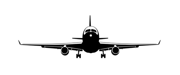 Dynamic Front View Silhouette of a Modern Commercial Airliner for Air Travel and Aviation Concepts