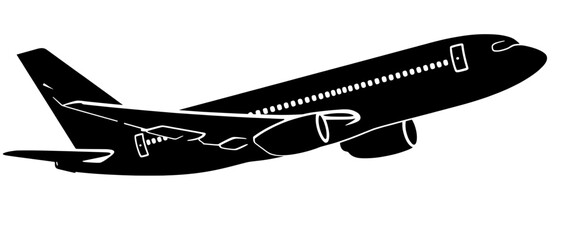 Silhouette of a commercial airplane in flight, symbolizing travel and transportation