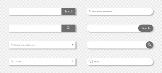 Web search bar collection. Minimalist empty search bar UI design. Web browser search bar frames with buttons and a magnifier. Vector