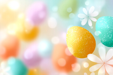 Colorful background with many eggs and flowers