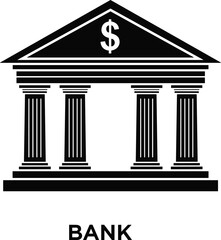Black Bank Icon Featuring Classical Architecture with Dollar Symbol Representing Financial InstitutWealth Management Business Transaction and Federal Reserve Building