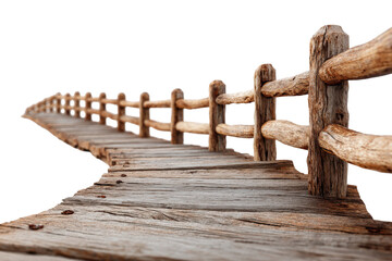 Naklejka premium Old Wooden Boardwalk with Fence on White Background