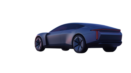 Blue futuristic concept car silhouette with red accents on transparent background