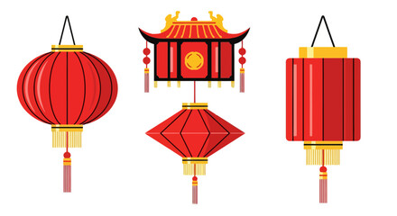 Vibrant red Chinese lanterns on black background for festive decoration