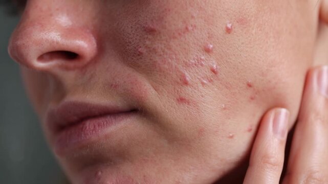Showing acne on her face