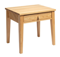 light brown wooden table with single drawer isolated on white