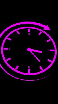 Pink Clock with Rotating Arrow Symbol on Black Background time magenta