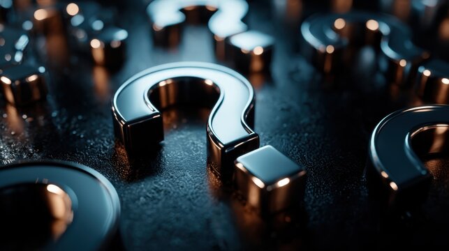 Silver question marks hover above a tablet, symbolizing technology, AI, and knowledge access, ideal for tech and education themes. - Powered by Adobe