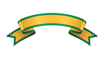 Golden Curved Ribbon Banner with Green Border on transparent Background yellow