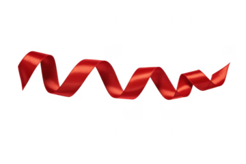 Red Satin Ribbon wavy curled isolated on a transparent background