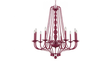 Pink chandelier with white candles lighting isolated on a transparent background