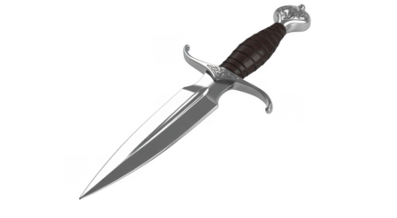 Medieval silver dagger sword knife isolated on a transparent background