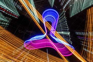 Colorful luminous decoration on a black sky with a camera movement effect